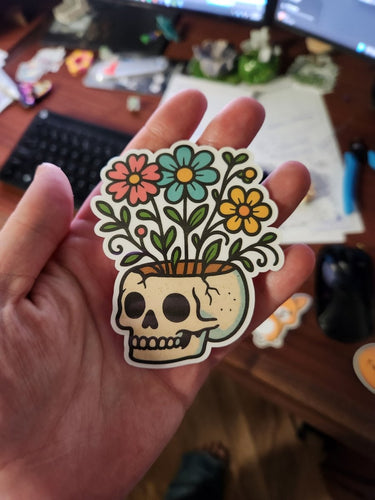 Blooming Skull Flowers Sticker – Goth Garden Aesthetic Vinyl Sticker - Sticker - Charm and Char